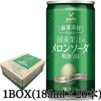 ◇＜1BOX(185ml×20本)＞神戸居留地 厳選素材 国産果汁の メロンソーダ 缶　※後日発送対象品・配送日時指定不可