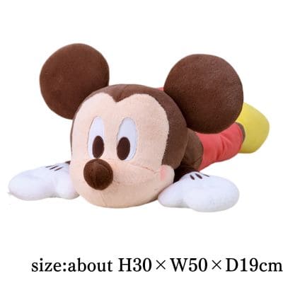 【Charge & Get】 Mickey Mouse Red Cheeks Lying Pose LL Jumbo Plush