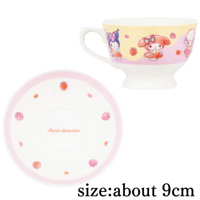 [Get with Charge] Sanrio Characters Strawberry Milk Melt Teacup & Saucer *Box damaged
