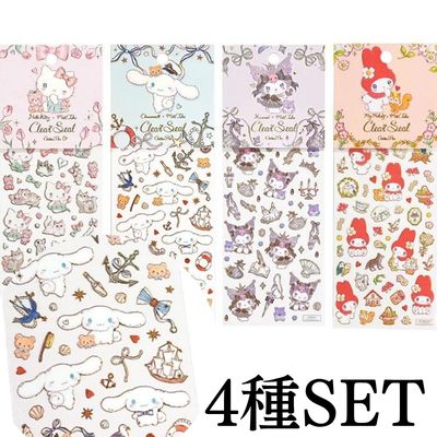 <Set of 4> Sanrio Characters x Miki Takei Clear Stickers with Foil-Stamped Edges