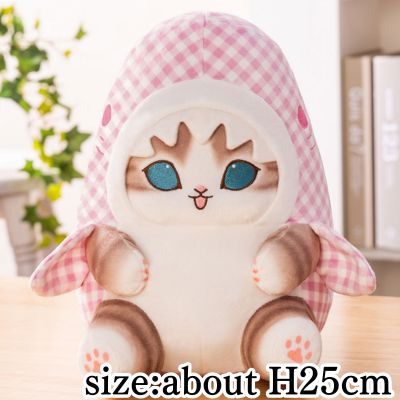 [Pink] mofusand Gingham Check Shark-Cat BIG Plush Toy