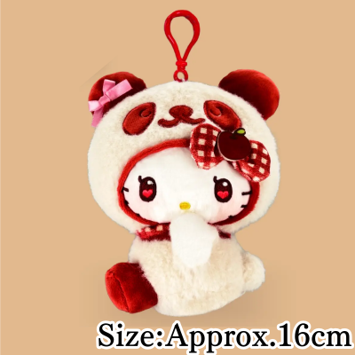 【Red】Panda Hello Kitty Kurippii Plush ~Fluffy Checkered~